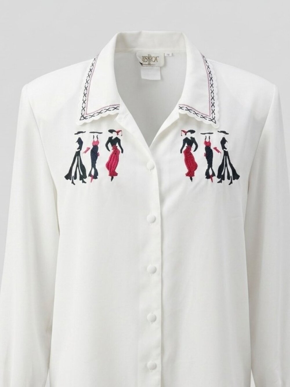 Vintage Jessica Embroidered Size 18 White Long Sleeve Button-Up Polyester Blouse - Picture 2 of 16